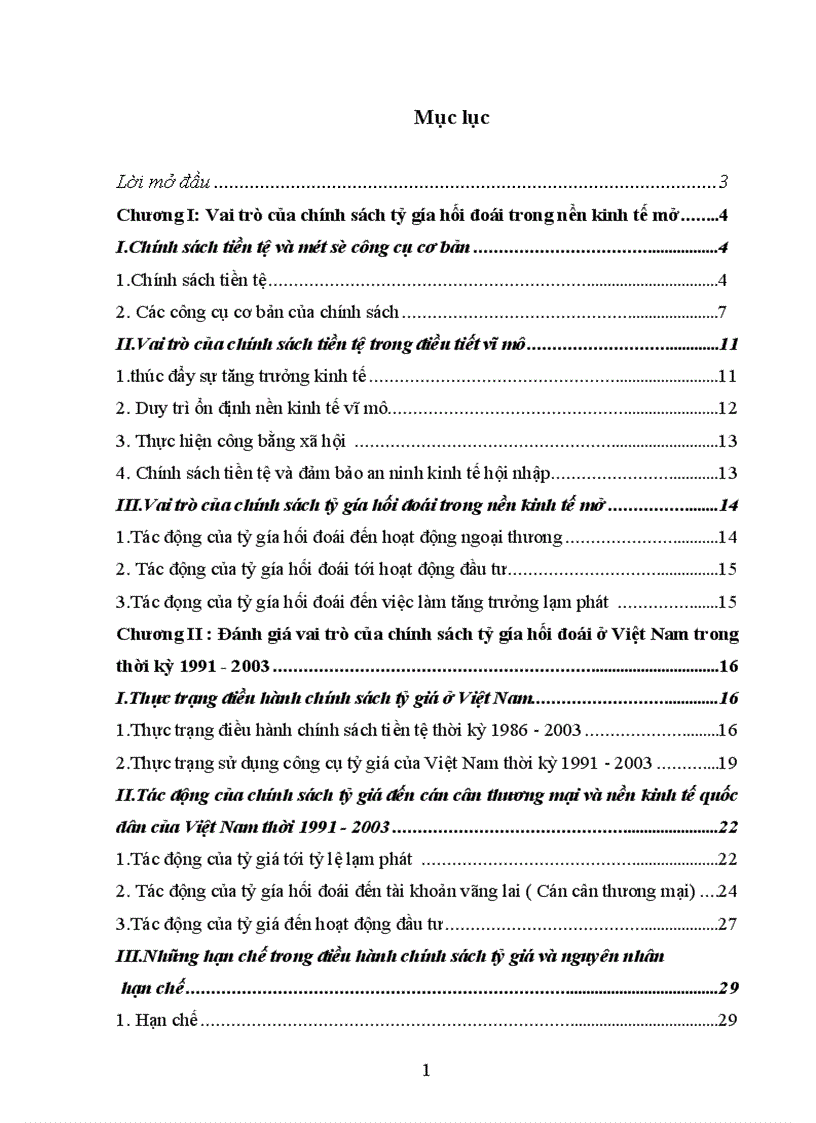 Đánh giá vai trò của chính sách tỷ gía hối đoái ở Việt Nam trong thời kỳ 1991 2003