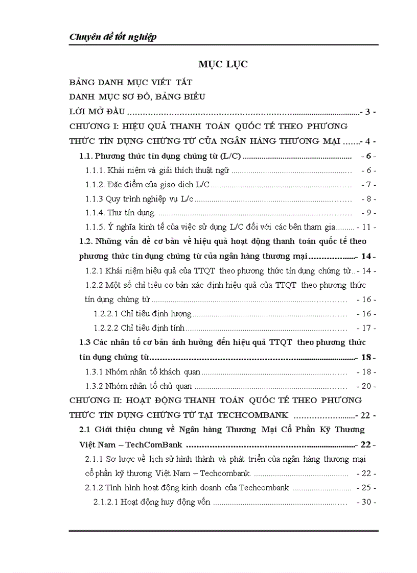 Nâng cao hiệu quả thanh toán quốc tế theo phương thức tín dụng chứng từ tại Ngân hàng thương mại cổ phần kỹ thương Việt nam TECHCOMBANK