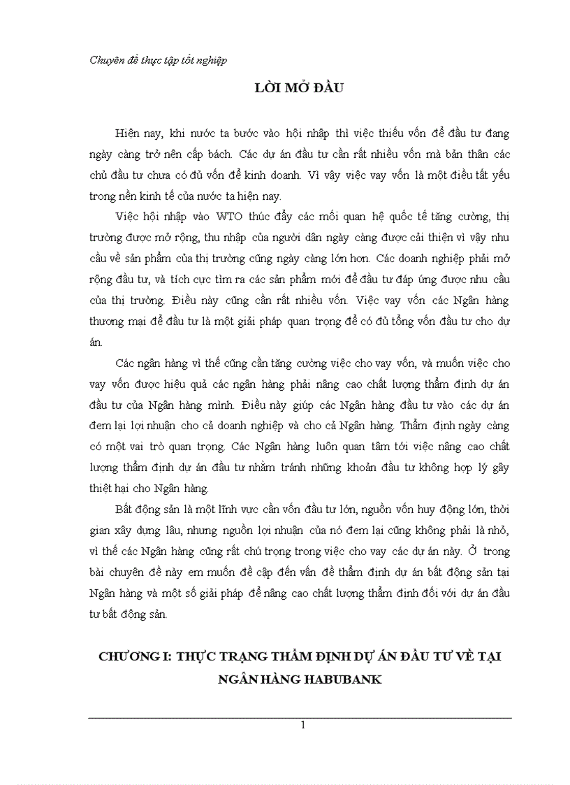 Thực trạng thẩm định dự án đầu tư về tại ngân hàng Habubank