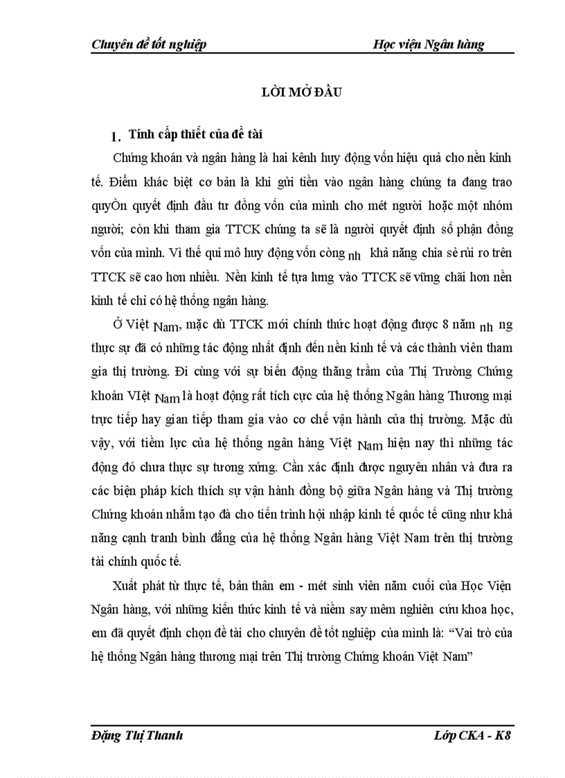 Vai trò của hệ thống Ngân hàng thương mại trên thị trường chứng khoán Việt Nam 1