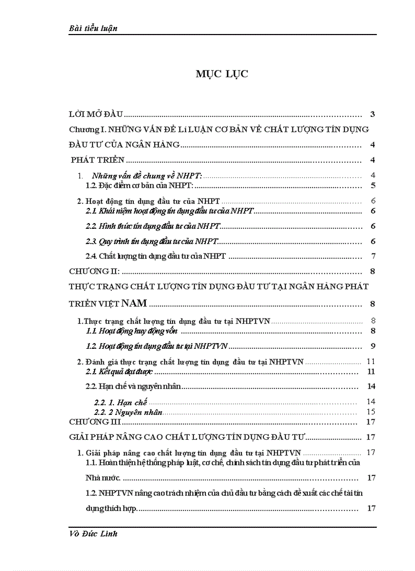 Nâng cao chất lượng tín dụng đầu tư tại NHPTVN