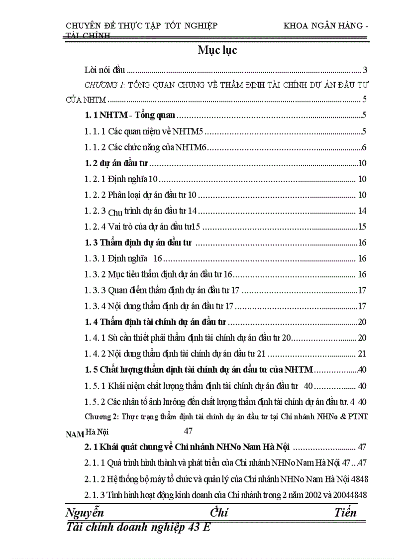 Giải pháp nâng cao chất lượng thẩm định tài chính dự án đầu tư tài Chi nhánh NHNo PTNN Nam Hà Nội 1
