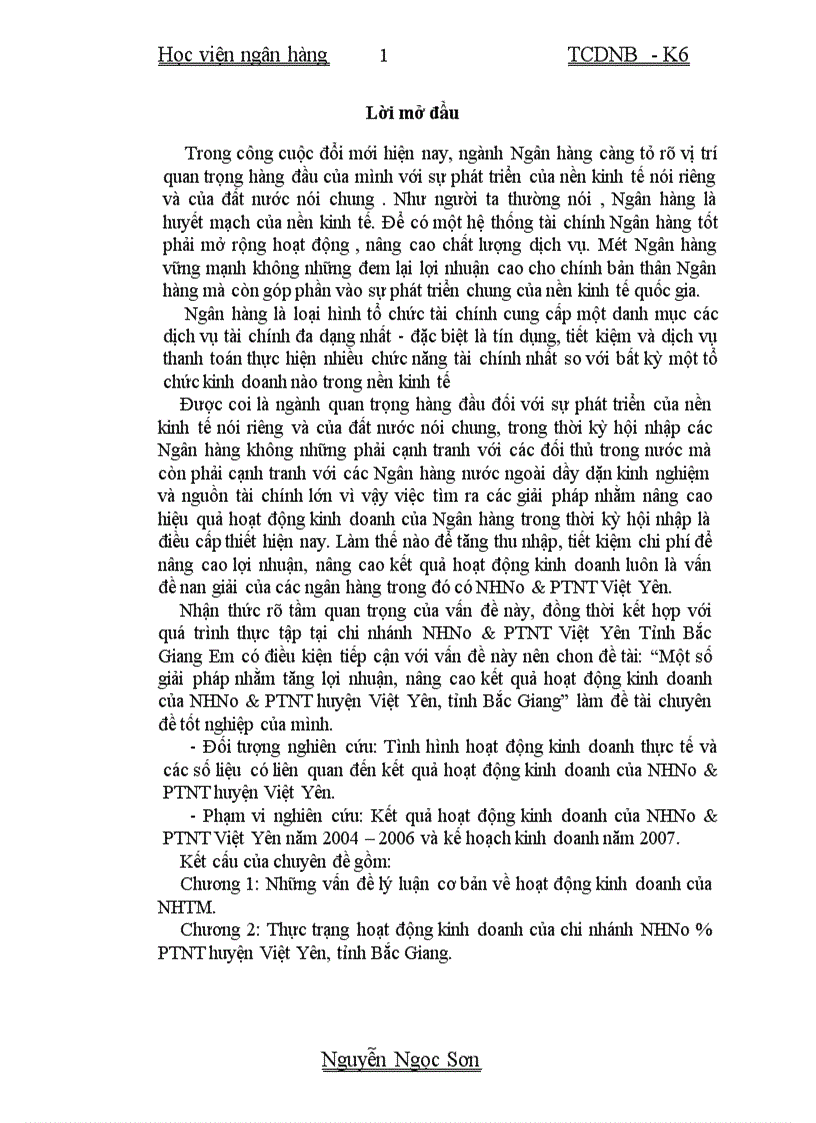 Một số giải pháp nhằm tăng lợi nhuận nâng cao kết quả hoạt động kinh doanh của NHNo PTNT huyện Việt Yên tỉnh Bắc Giang 1