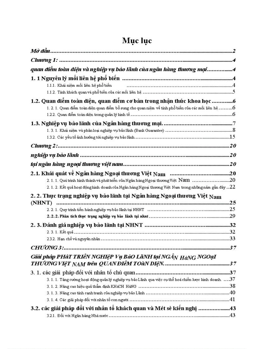 Quan điểm toàn diện trong phát triển nghiệp vụ bảo lãnh tại Ngân hàng Ngoại Thương Việt Nam 1