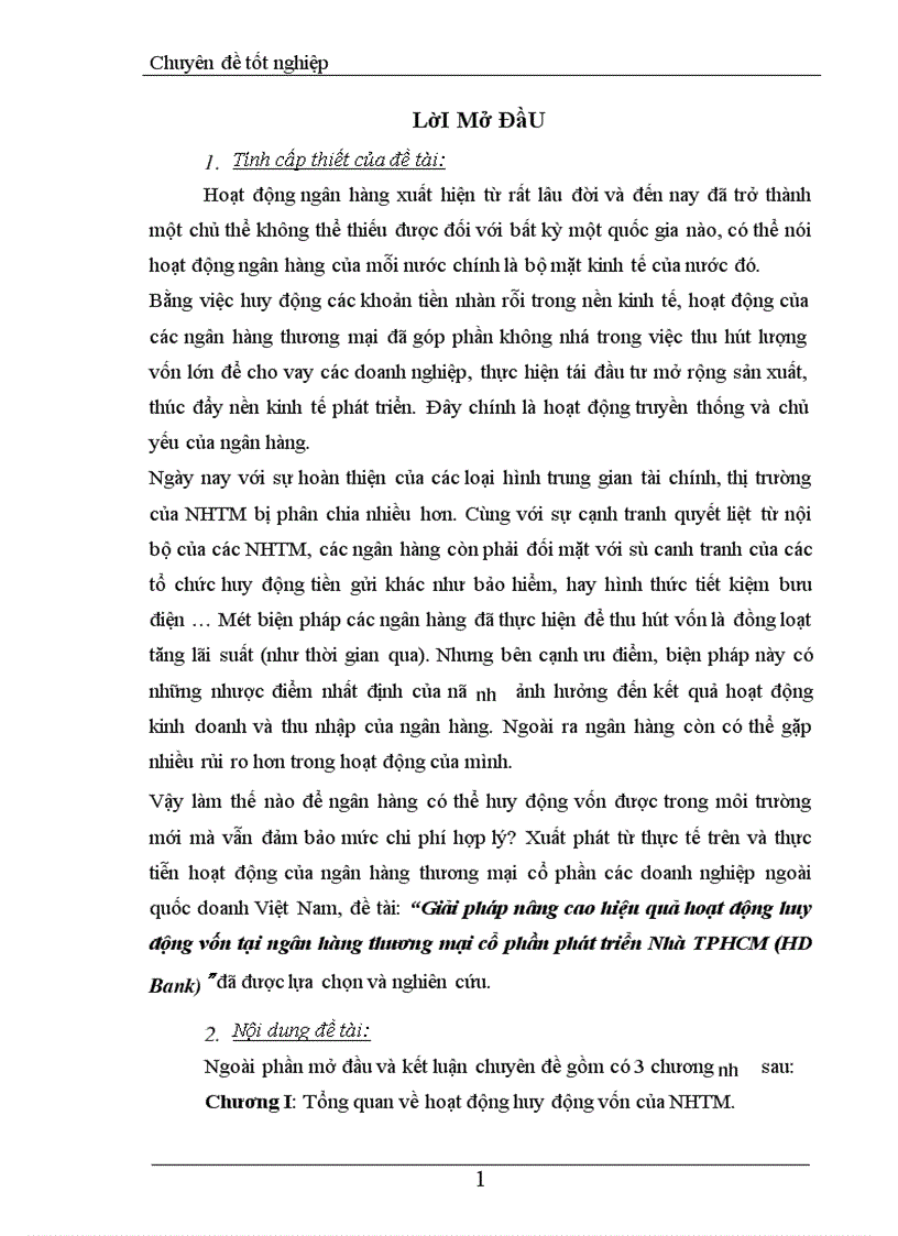 Giải pháp nâng cao hiệu quả hoạt động huy động vốn tại ngân hàng thương mại cổ phần phát triển Nhà TPHCM HD Bank