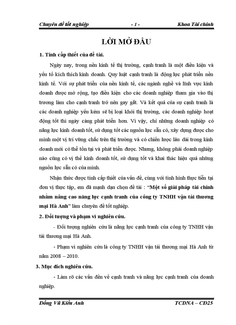 Một số giải pháp tài chính nhằm nâng cao năng lực cạnh tranh của công ty TNHH vận tải thương mại Hà Anh