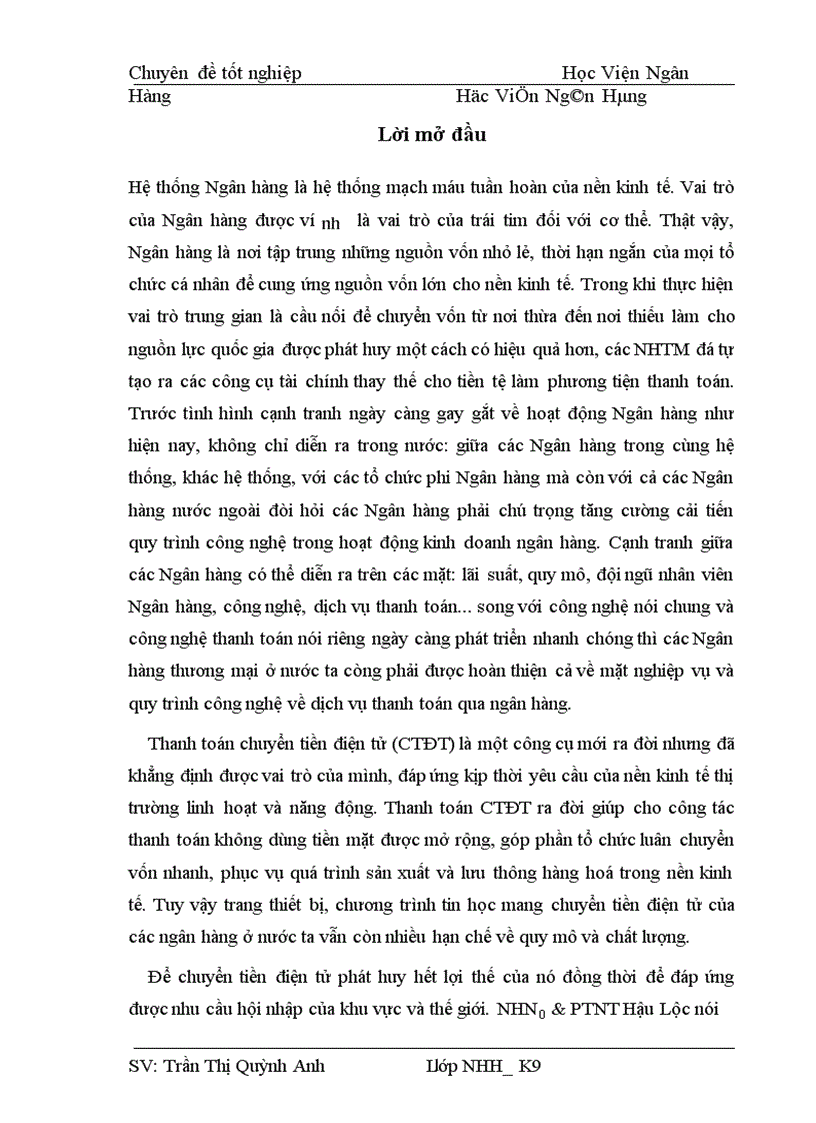 Giải pháp mở rộng và hoàn thiện nghiệp vụ thanh toán chuyển tiền điện từ tại NHN0 PTNT Hậu Lộc Thanh Hóa