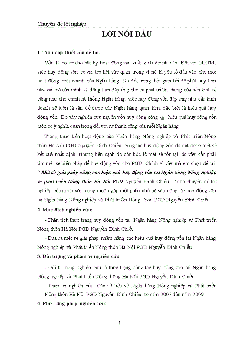 Một số giải pháp nâng cao hiệu quả huy động vốn tại Ngân hàng Nông nghiệp và phát triển Nông thôn Hà Nội PGD Nguyễn Đình Chiểu 1