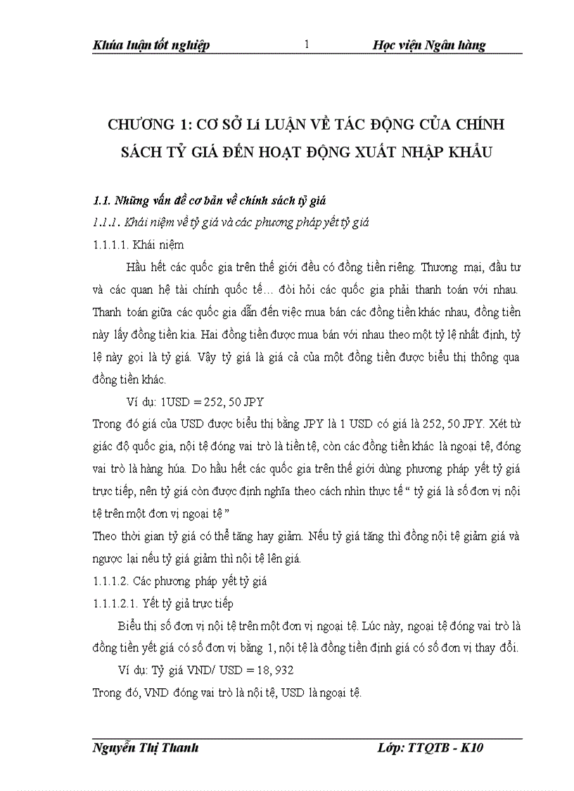 Thực trạng và giải pháp chính sách tỷ giá và tác động của nó tới xuất nhập khẩu của việt nam