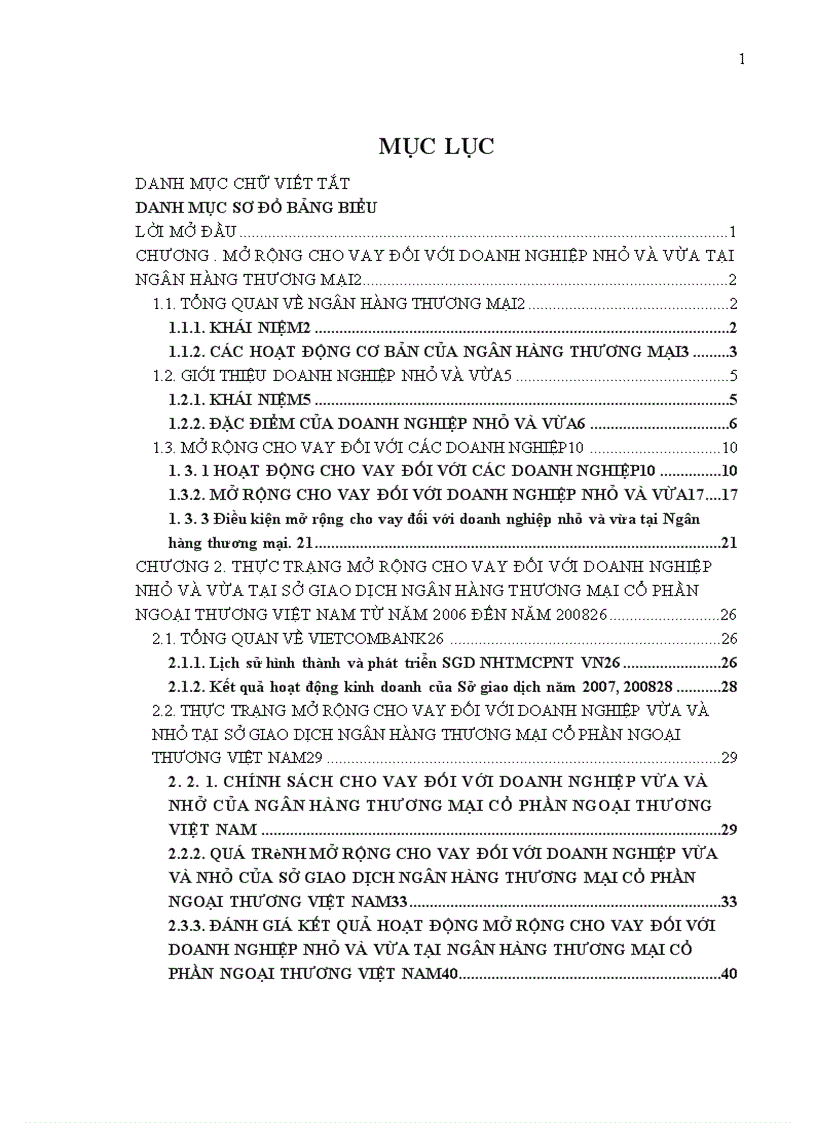 Các giải pháp nhằm mở rộng cho vay đối với doanh nghiệp nhỏ và vừa tại Sở giao dịch Ngân hàng thương mại cổ phần Ngoại thương Việt Nam 1