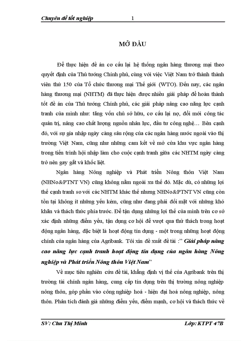 Giải pháp nâng cao năng lực cạnh tranh hoạt động tín dụng của ngân hàng Nông nghiệp và Phát triển Nông thôn Việt Nam 1