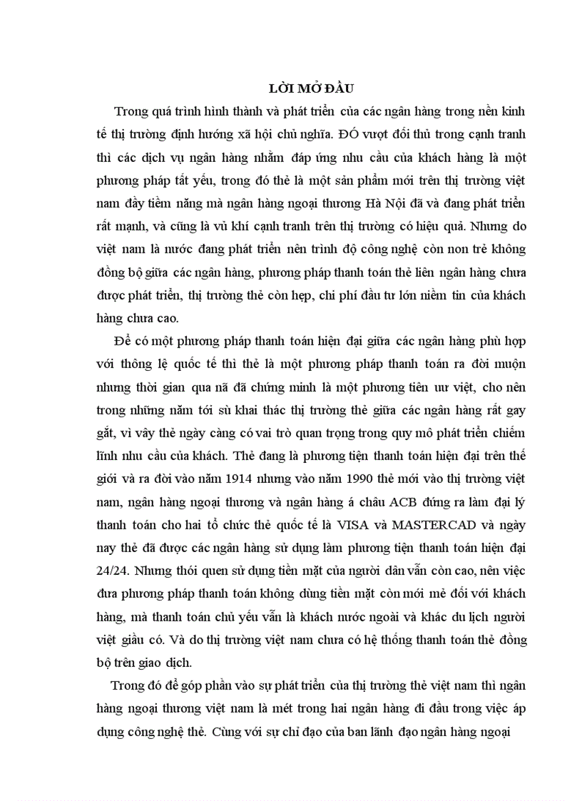 giải pháp hạn chế rủi ro trong thanh toán và phát hành the tại ngân hàng ngoại thương Hà Nội 1