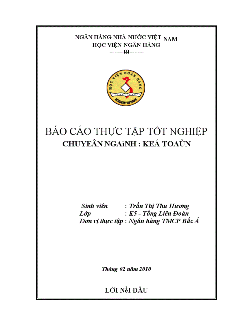 Báo cáo thực tập tốt nghiệp tại NHĐT PT Nam Hà Nội