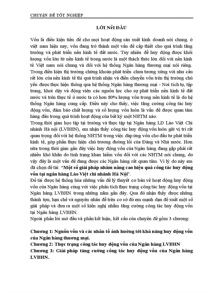 Một số giải pháp nhằm nâng cao hiệu quả công tác huy động vốn tại ngân hàng Lào Việt chi nhánh Hà Nội