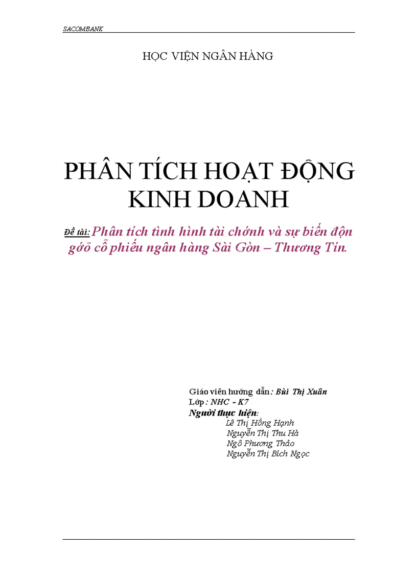 Phân tích tình hình tài chính và sự biến động gíá cổ phiếu ngân hàng Sài Gòn Thương Tín