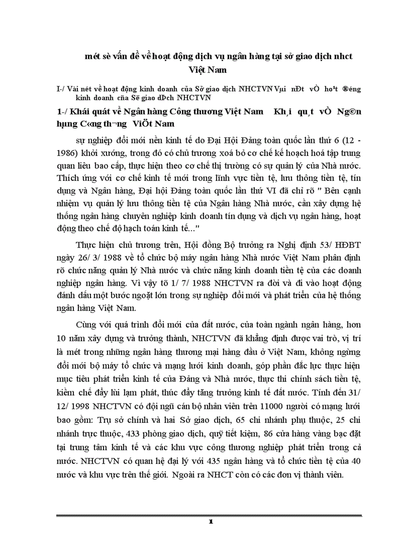 một số vấn đề về hoạt động dịch vụ ngân hàng tại sở giao dịch nhct Việt Nam 1