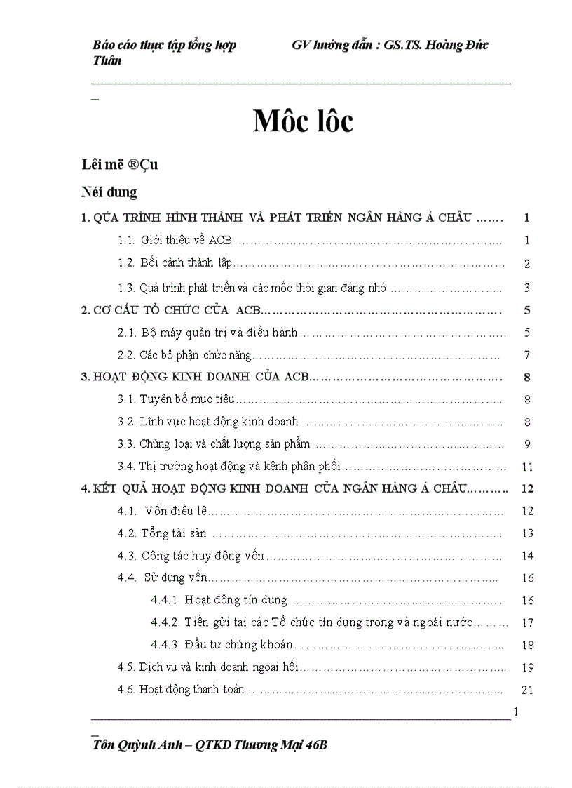 Kết quả hoạt động kinh doanh của ngân hàng á châu