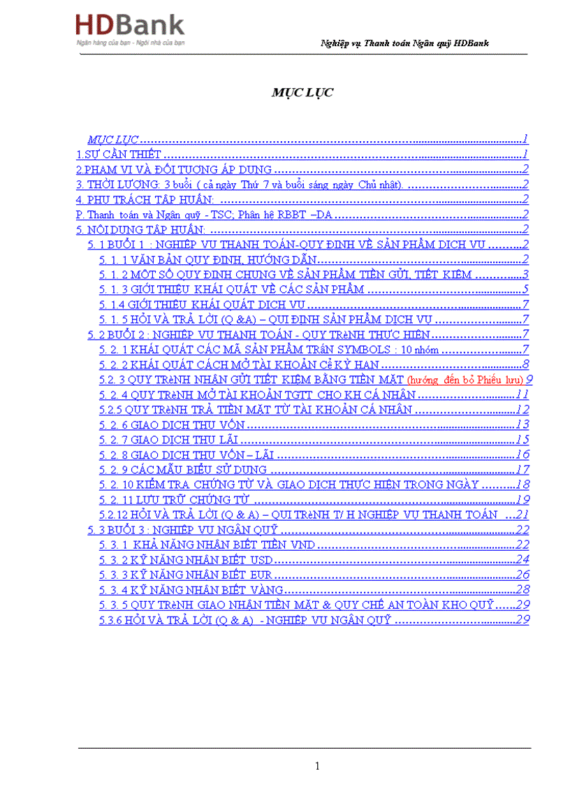 Nghiệp vụ thanh toán ngân quỹ HDBank 1