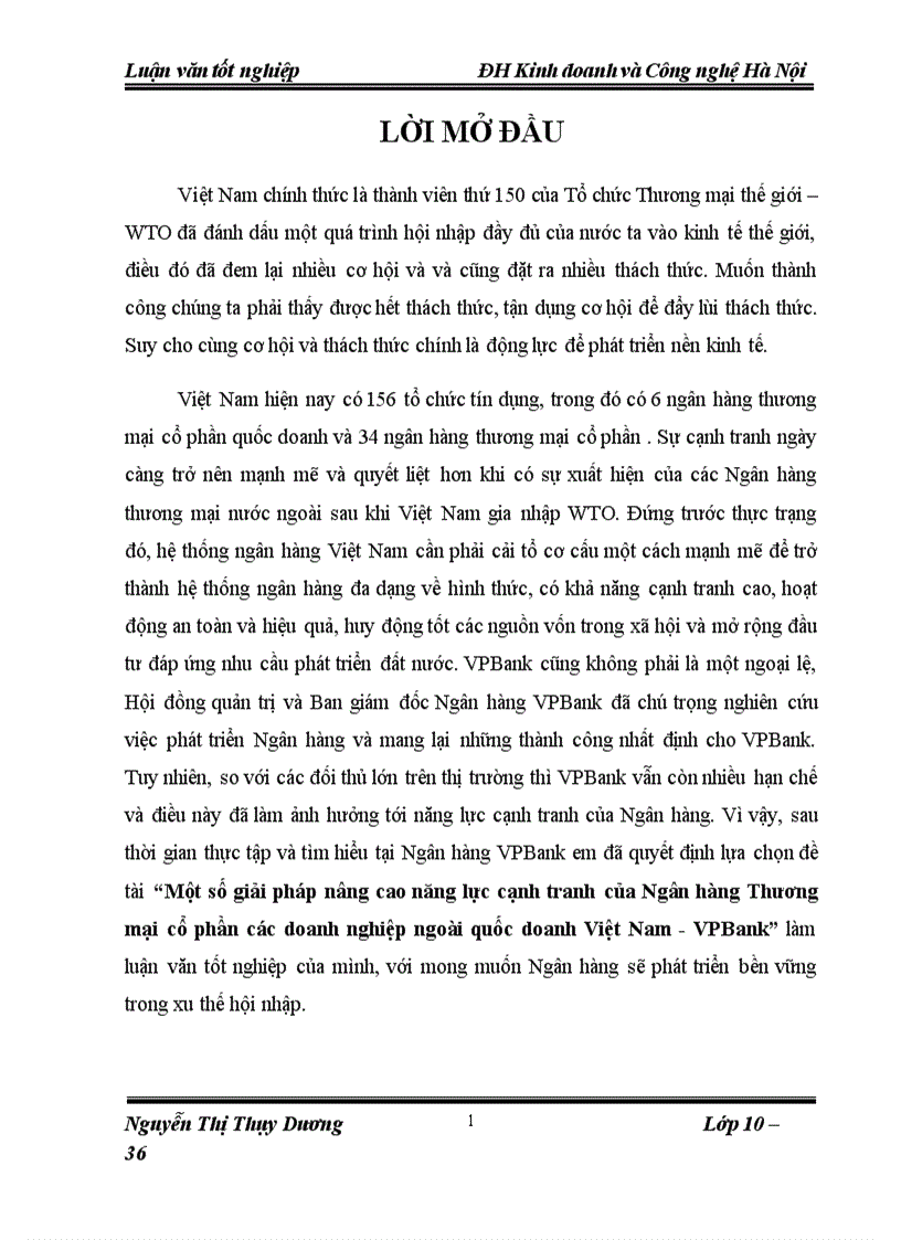 Một số giải pháp nâng cao năng lực cạnh tranh của Ngân hàng Thương mại cổ phần các doanh nghiệp ngoài quốc doanh Việt Nam VPBank 1