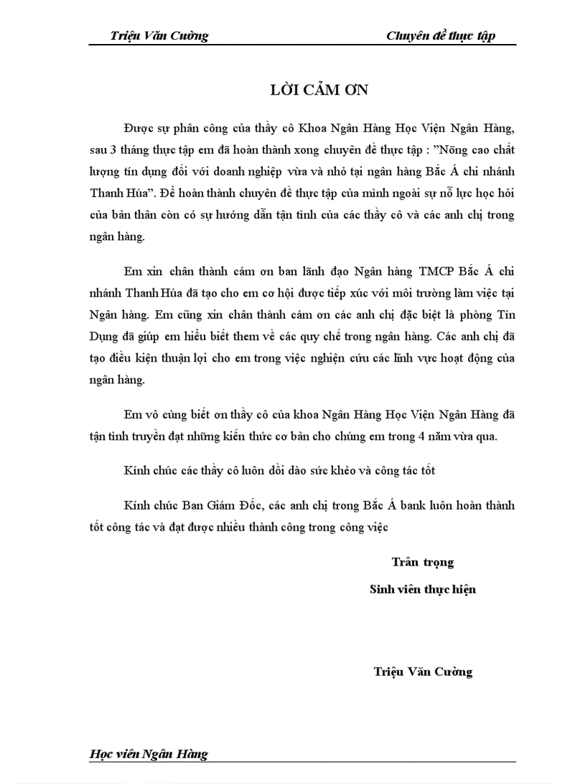 Nâng cao chất lượng tín dụng Ngân hàng đối với Doanh nghiệp vừa và nhỏ tại Ngân hàng thương mại cổ phần Bắc Á chi nhanh Thanh Hóa