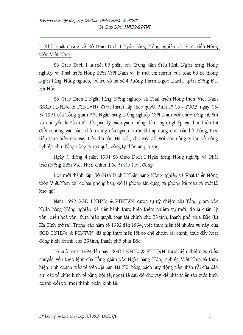 Báo cáo thực tập tổng hợp Sở Giao Dịch I NHNo PTNT