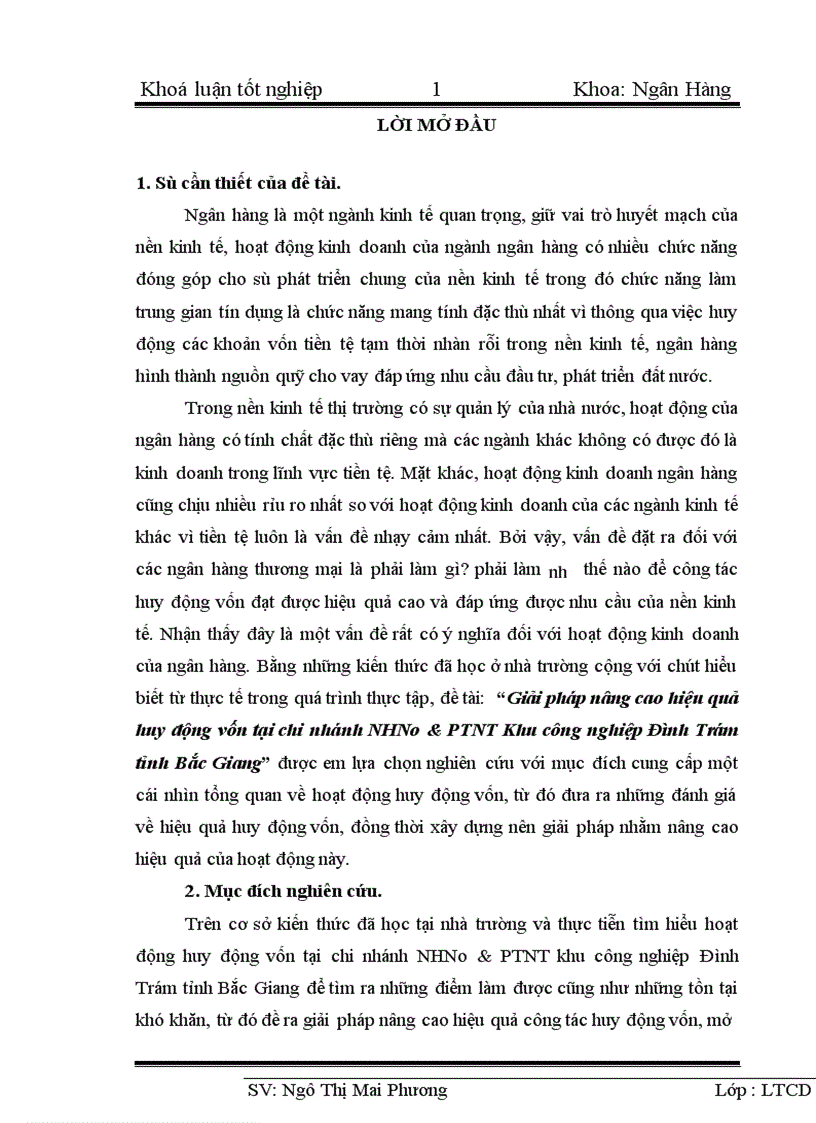 Giải pháp nâng cao hiệu quả huy động vốn tại chi nhánh NHNo PTNT Khu công nghiệp Đình Trám tỉnh Bắc Giang 1