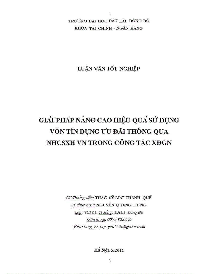 Giải pháp nâng cao hiệu quả sử dụng vốn tín dụng ưu đãi thông qua Ngân hàng Chính sách Xã hội Việt Nam trong công tác xóa đói giảm nghèo