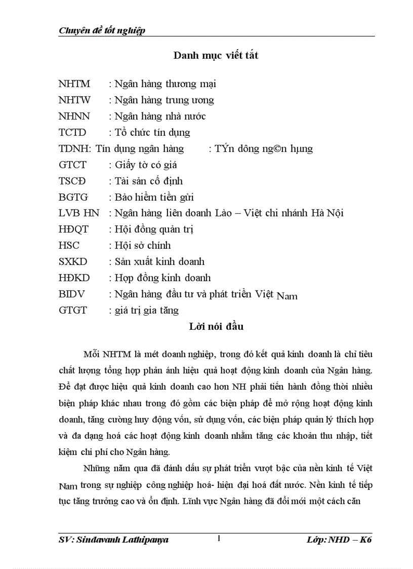 Một số giải pháp nhằm tăng thu tiết kiệm chi phí và nâng cao kết quả kinh doanh tại Ngân hàng liên doanh Lào Việt Chi nhánh Hà nội 1