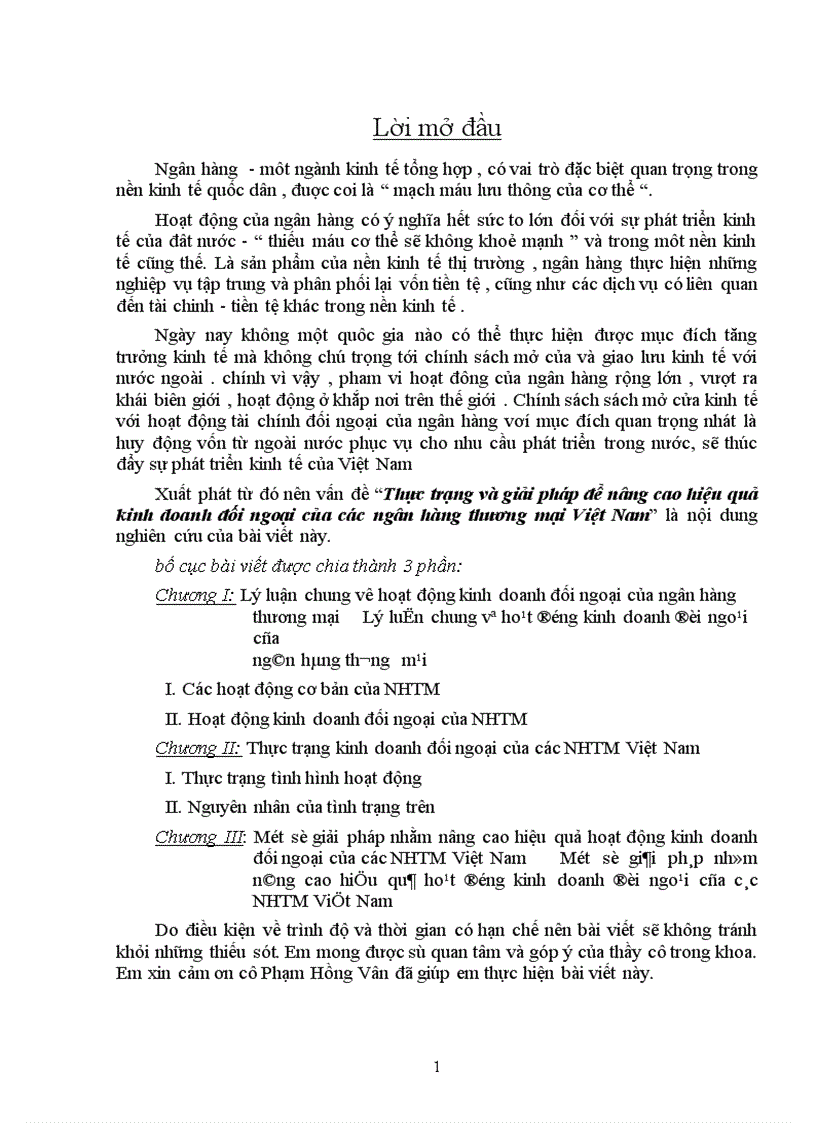 Thực trạng và giải pháp để nâng cao hiệu quả kinh doanh đối ngoại của các ngân hàng thương mại Việt Nam