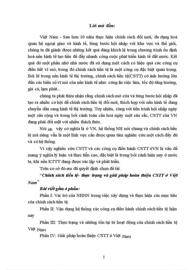 Chính sách tiền tệ thực trạng và giải pháp hoàn thiện CSTT ở Việt Nam 1