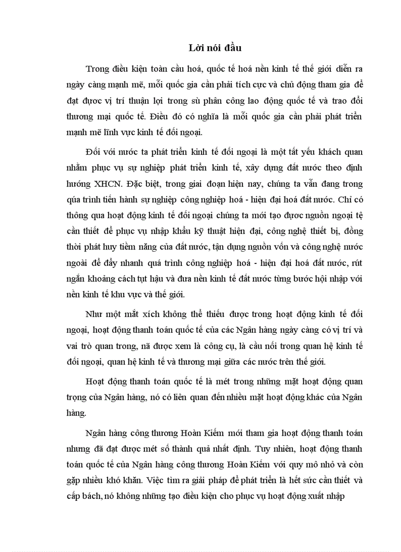 Giải pháp phát triển hoạt động thanh toán quốc tế tại Chi nhánh Ngân hàng công thương Hoàn Kiếm 1