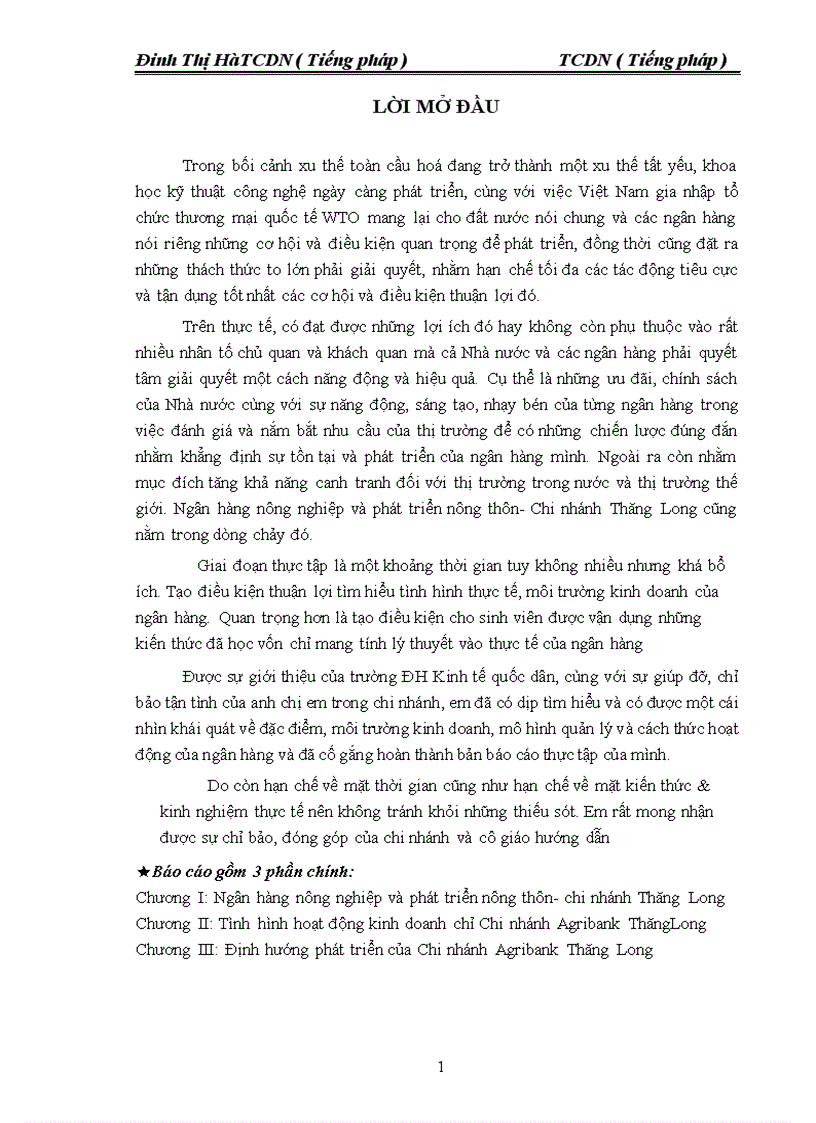 Định hướng phát triển của Chi nhánh Agribank Thăng Long