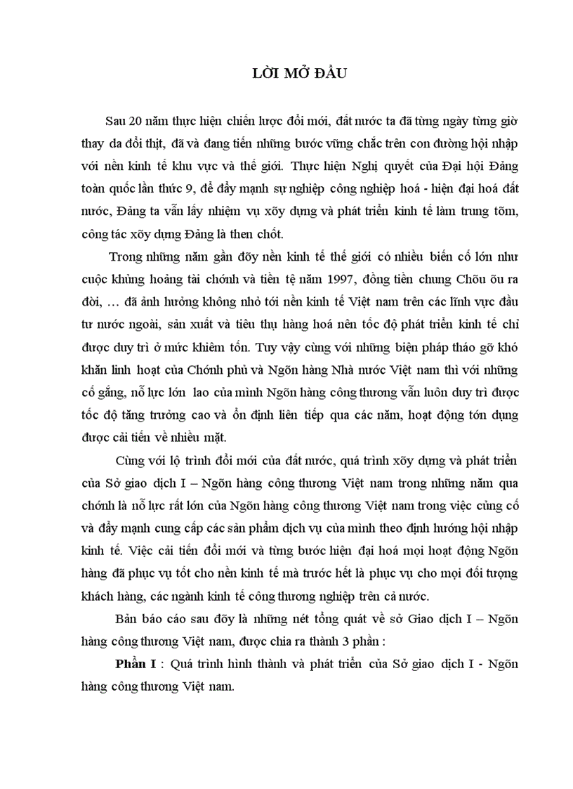 Phân tích các mặt hoạt động sản xuất kinh doanh chủ yếu của Sở giao dịch I Ngân hàng công thương Việt nam 1