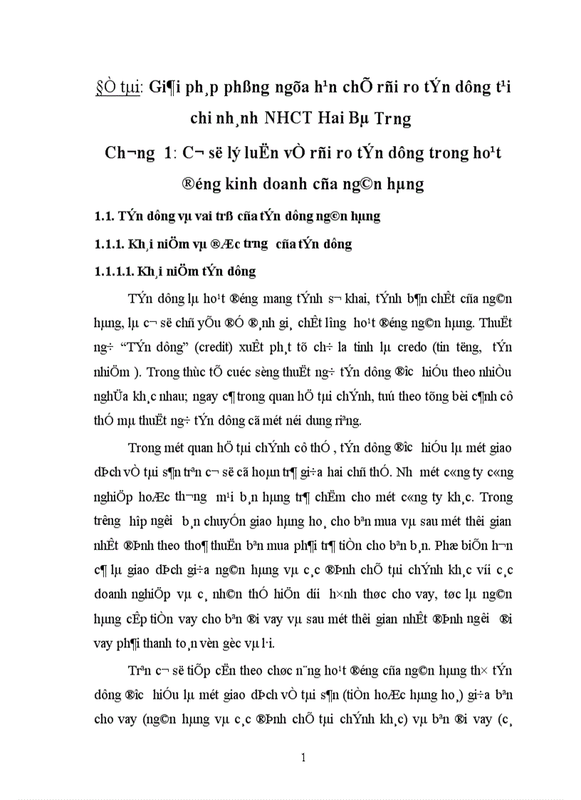 Giải pháp phòng ngừa hạn chế rủi ro tín dụng tại chi nhánh NHCT Hai Bà Trưng