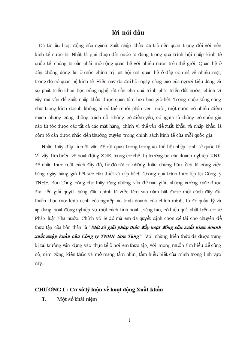 Một số giải pháp thúc đẩy hoạt động sản xuất kinh doanh xuất nhập khẩu của Công ty TNHH Sơn Tựng 1