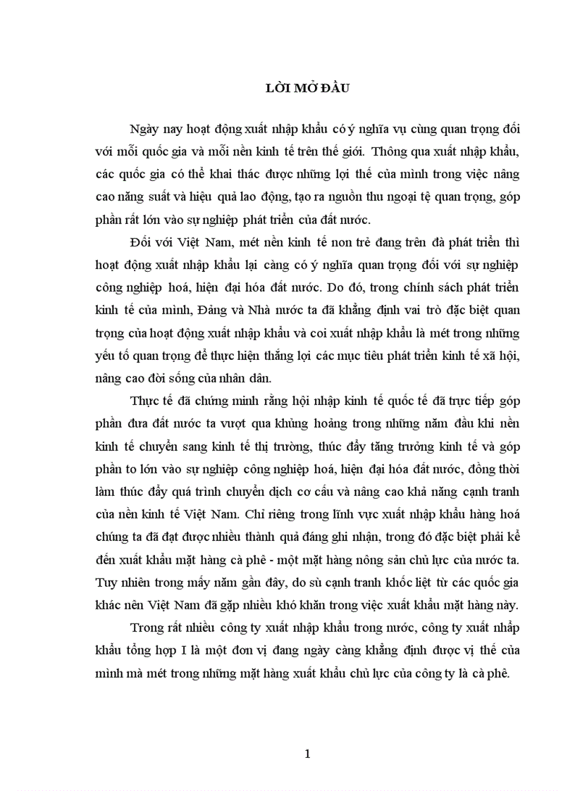 Thực trạng và giải pháp nâng cao năng lực xuất khẩu cà phê của công ty xuất nhập khẩu tổng hợp I 1