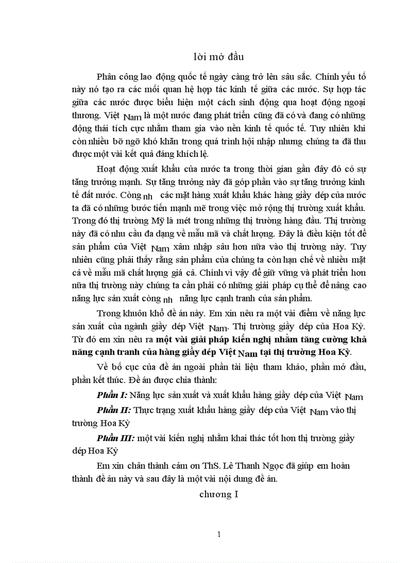 Một vài giải pháp kiến nghị nhằm tăng cường khả năng cạnh tranh của hàng giầy dép Việt Nam tại thị trường Hoa Kỳ 1