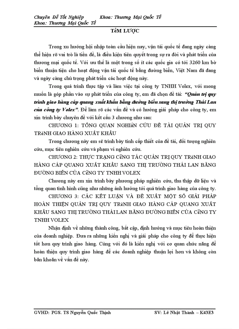 Quản trị quy trình giao hàng cáp quang xuất khẩu bằng đường biển sang thị trường Thái Lan của công ty TNHH Volex