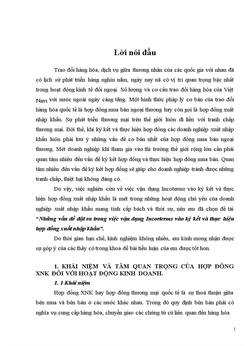 Những vấn đề đặt ra trong việc vận dụng Incorterms vào ký kết và thực hiện hợp đồng xuất nhập khẩu