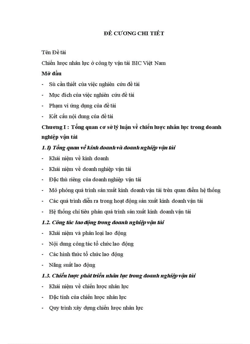 Phân tích thực trạng sản xuất kinh doanh và tình hình nhân lực của công ty vận tải BIC Việt Nam