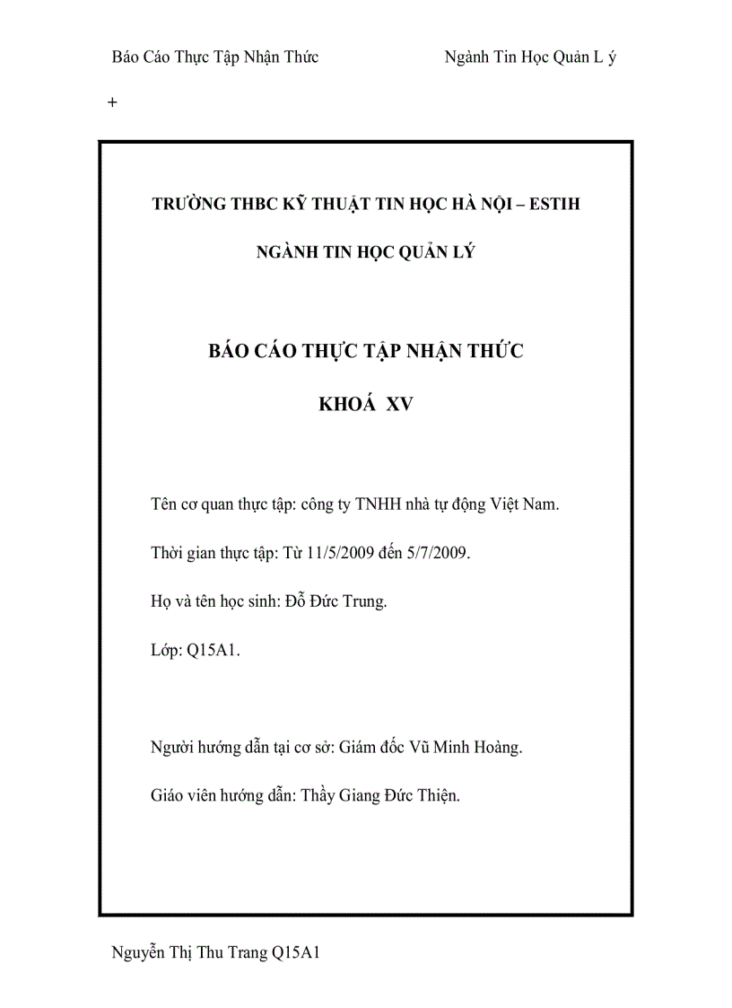 Thực Tập Nhận Thức Ngành Tin Học Quản Lý Báo Cáo Thực Tập Nhận Thức Ngành Tin Học Quản L ý