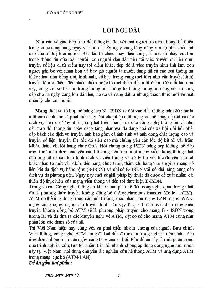 Nghiên cứu hệ thống ATM và ứng dụng ATM trong mạng cục bộ ATM LAN 1
