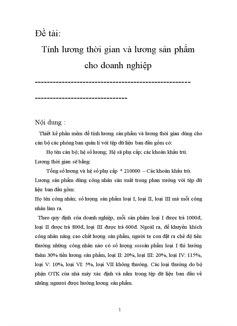 Tính lương thời gian và lương sản phẩm cho doanh nghiệp