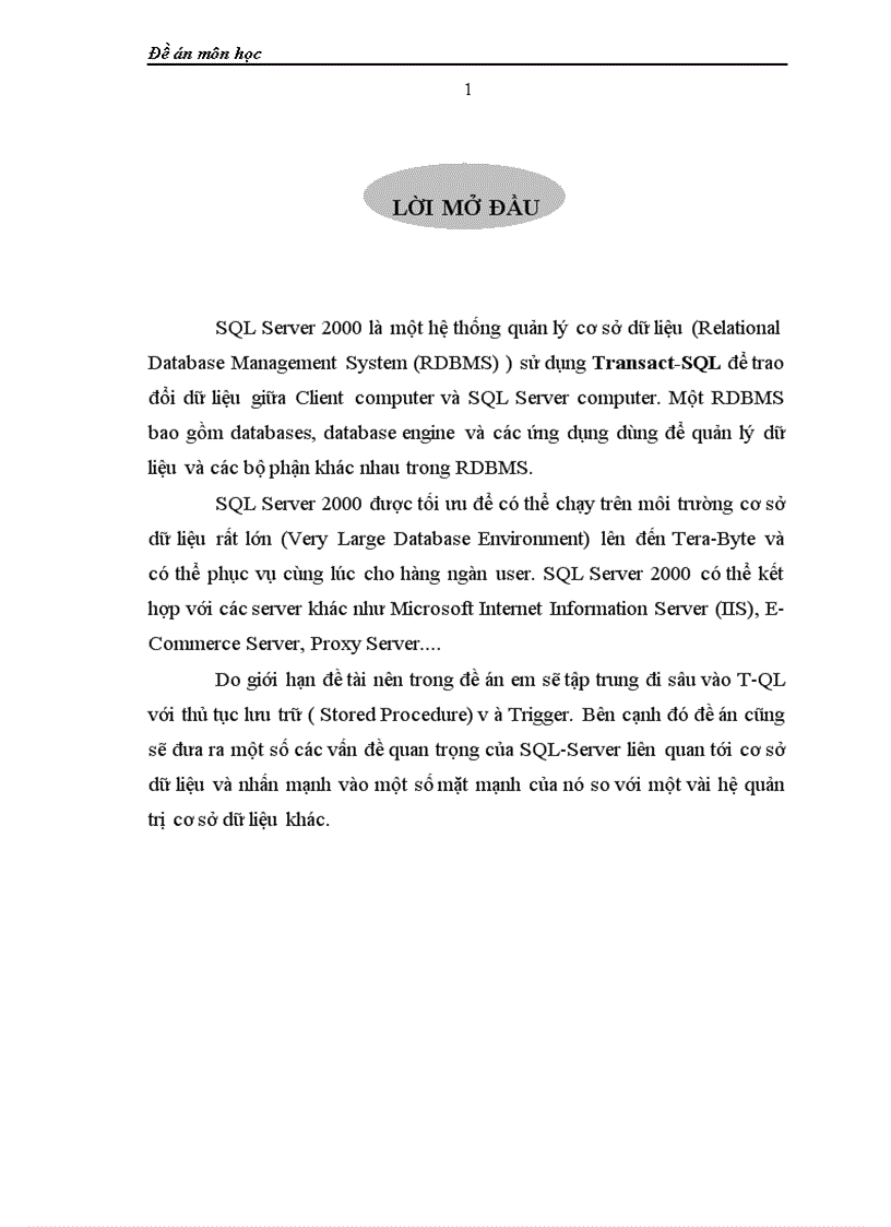 Đề án môn học T QL với thủ tục lưu trữ Stored Procedure và Trigger