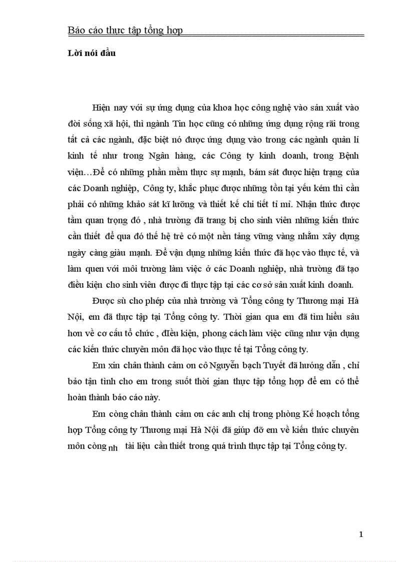 Báo cáo thực tập tổng hợp tại Tổng công ty Thương mại Hà Nội