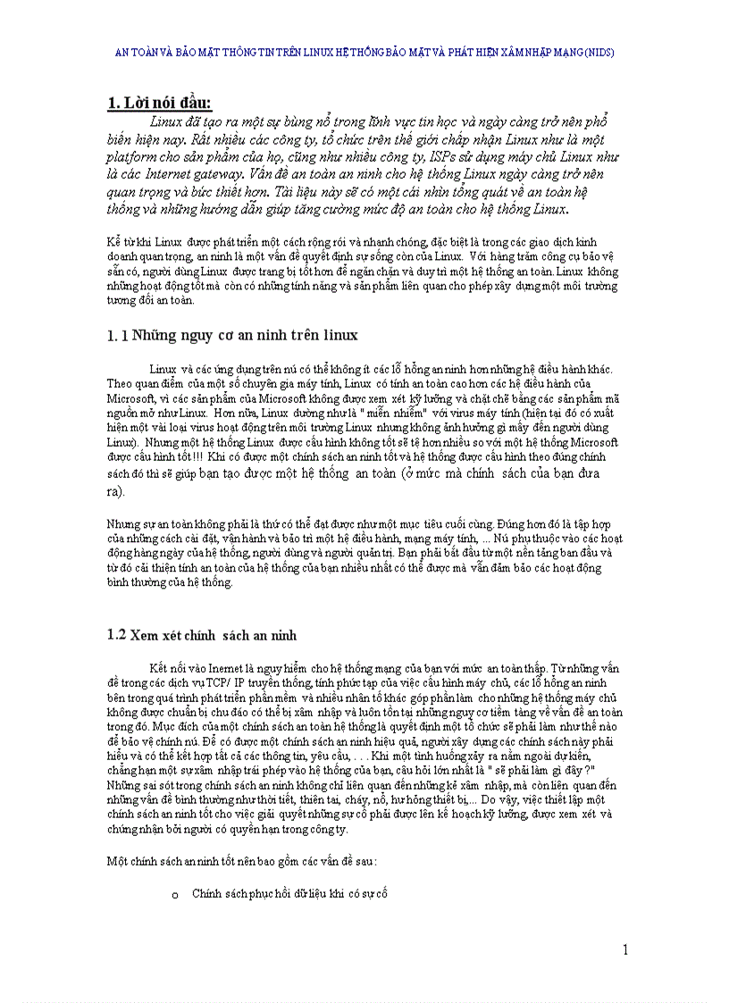 an toàn và bảo mật thông tin trên linux Hệ thống bảo mật và phát hiện xâm nhập mạng Nids