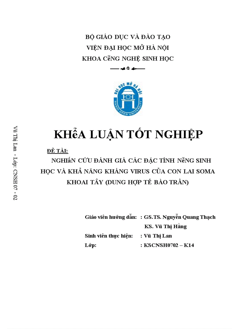 Nghiên cứu đánh giá các đặc tính nông sinh học và khả năng kháng virus của con lai soma khoai tây dung hợp tế bào trần