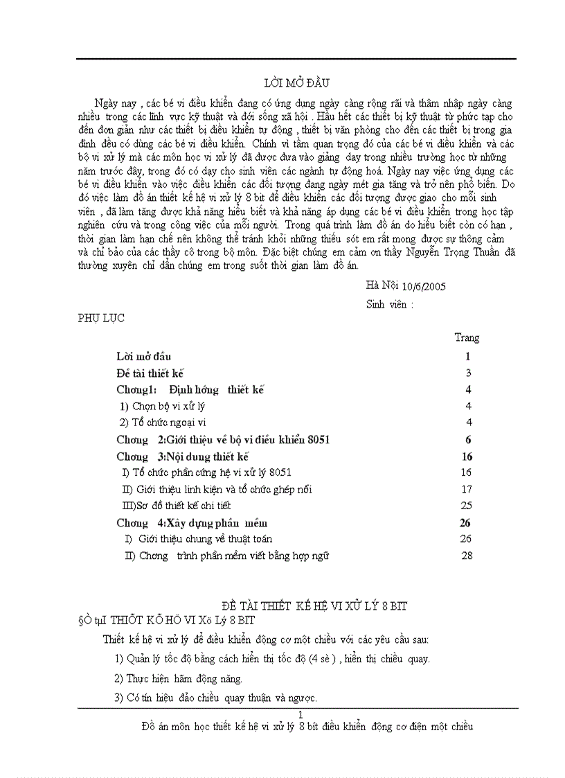 Đồ án môn học thiết kế hệ vi xử lý 8 bít điều khiển động cơ điện một chiều 1