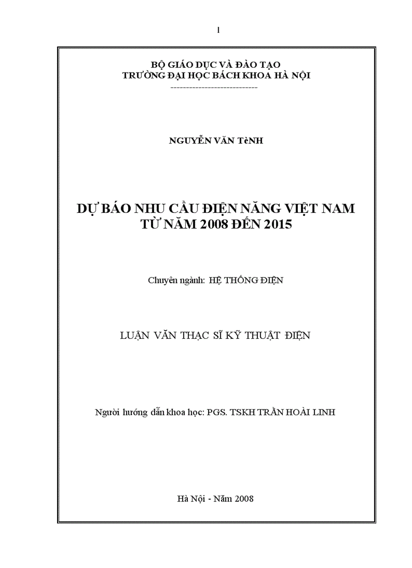 Dự báo nhu cầu điện năng Việt Nam từ năm 2008 đến 2015