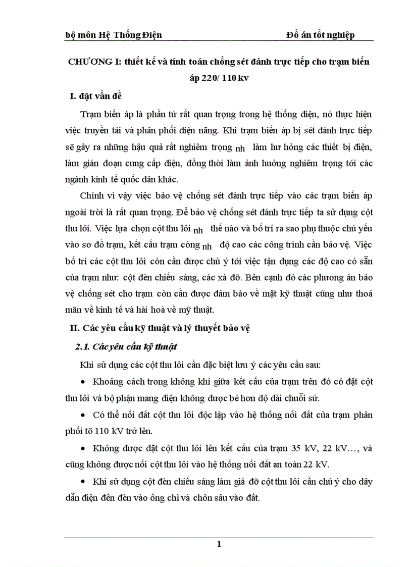 Thiết kế và tính toán chống sét đánh trực tiếp cho trạm biến áp 220 110 kv